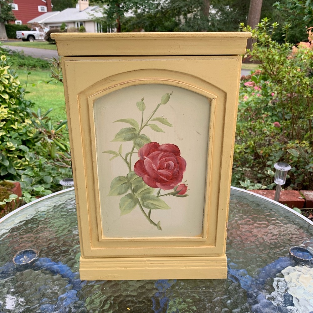 Vintage Hand Painted Floral Design Key Organizer Cabinet Freestanding